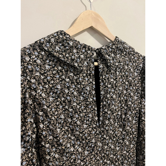 Free People Making Plans Black Blue Floral Mini Dress with Blue Accents Collar - Picture 10 of 11